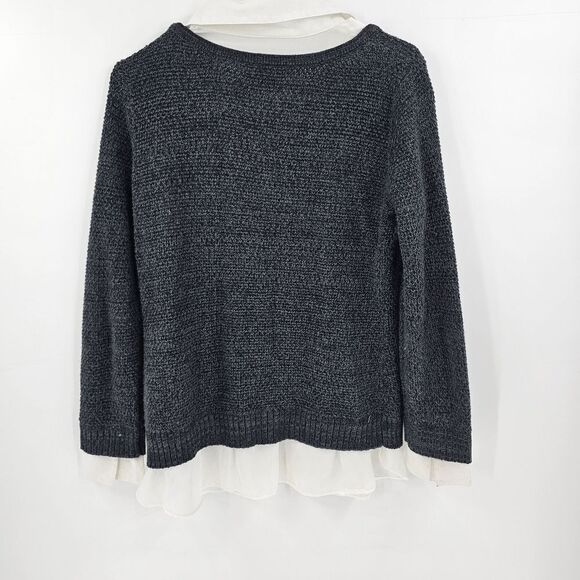 Ab studio long sleeve shirt gray collared layered y2k sweater schoolgirl medium - Picture 2 of 3